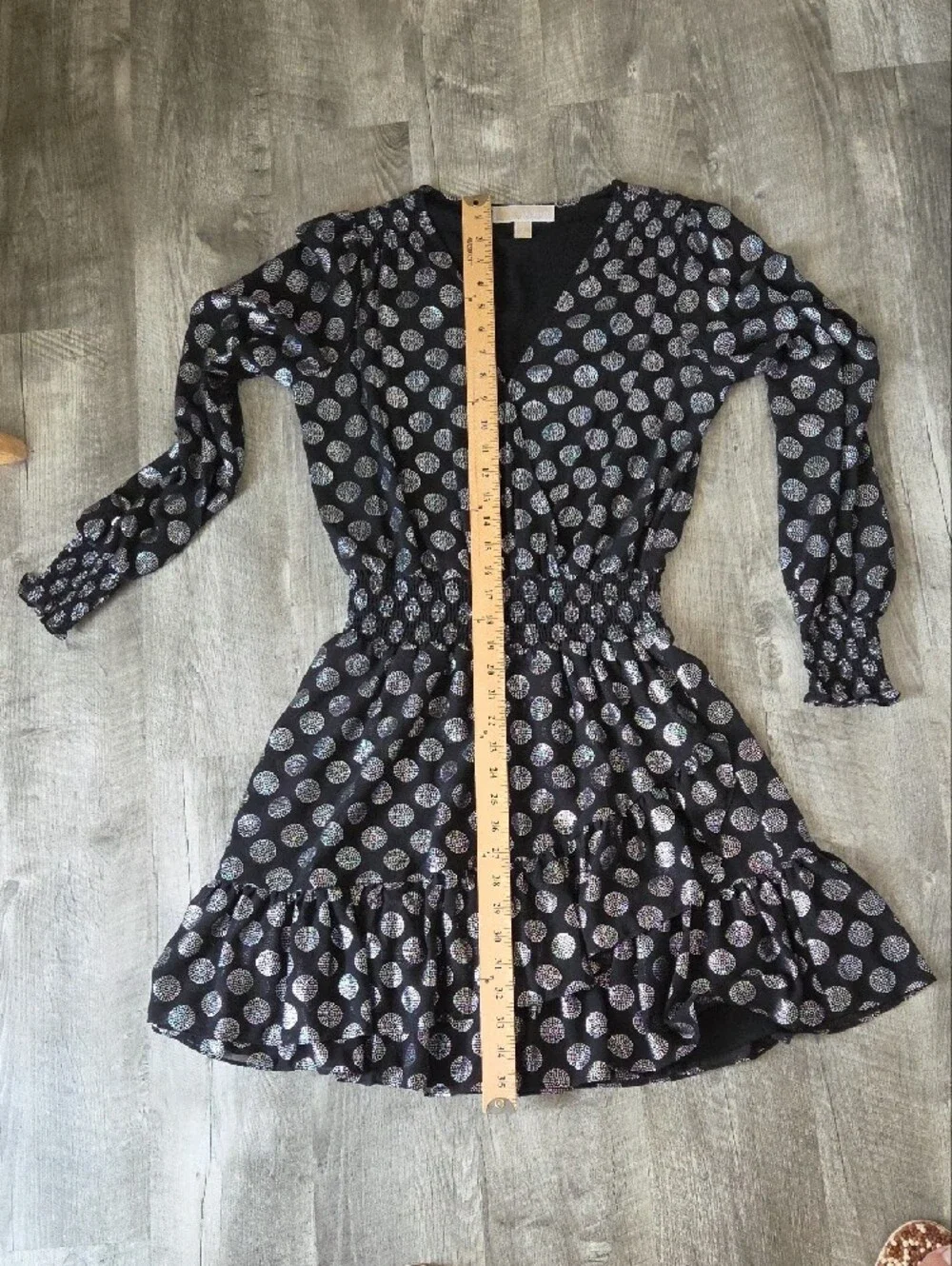 Michael Kors Black Long-Sleeve Polka Dot Dress Size Small